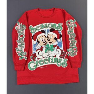Rare Vintage 90s Disney Mickey Minnie Mouse Christmas Sweater Art Cartoon Movie